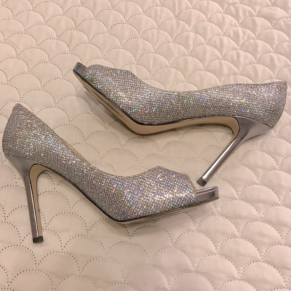 Enzo Angiolini Sparkly Silver 4” Heels, Size 8.5